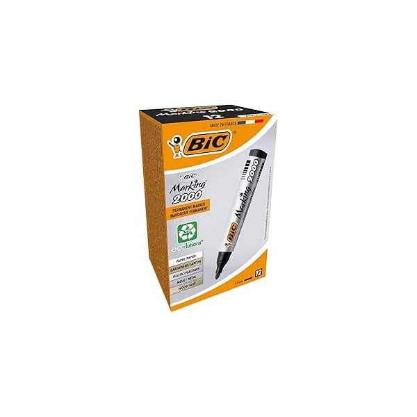 MARQUEUR BIC 2000 INDELEBILE NOIR BOITE DE 12